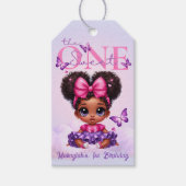 Sweet ONE Afro Puff Baby Meisje Paarse 1e Verjaard Cadeaulabel (Voorkant)