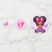 Sweet ONE Afro Puff Baby Meisje Paarse 1e Verjaard Confetti (Voorkanten)