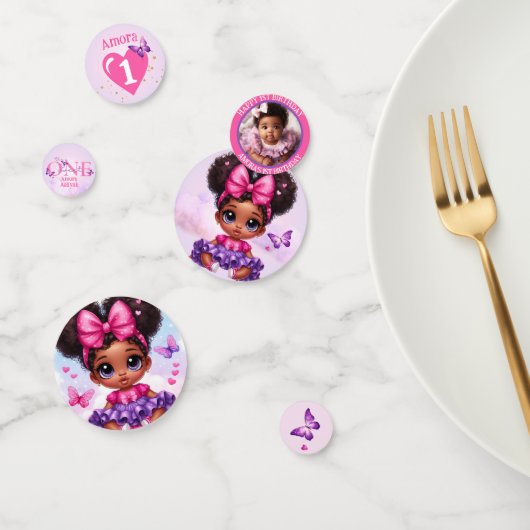 Sweet ONE Afro Puff Baby Meisje Paarse 1e Verjaard Confetti (Groep)