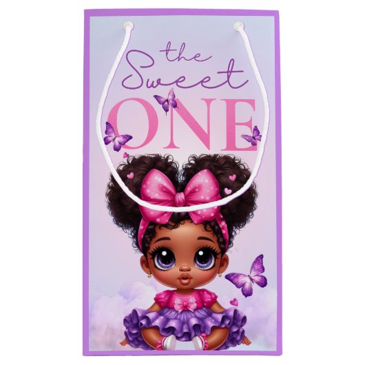Sweet ONE Afro Puff Baby Meisje Paarse 1e Verjaard Klein Cadeauzakje (Achterkant)