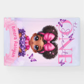 Sweet ONE Afro Puff Baby Meisje Paarse 1e Verjaard Spandoek (Horizontaal)