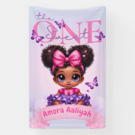 Sweet ONE Afro Puff Baby Meisje Paarse 1e Verjaard Spandoek