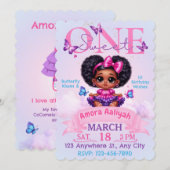 Sweet ONE Afro Puff Girl 1st Birthday Butterfly Kaart (Voorkant / Achterkant)