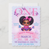Sweet ONE Afro Puff Girl 1st Birthday Butterfly Kaart (Voorkant)