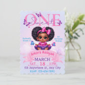 Sweet ONE Afro Puff Girl 1st Birthday Butterfly Kaart (Staand voorkant)