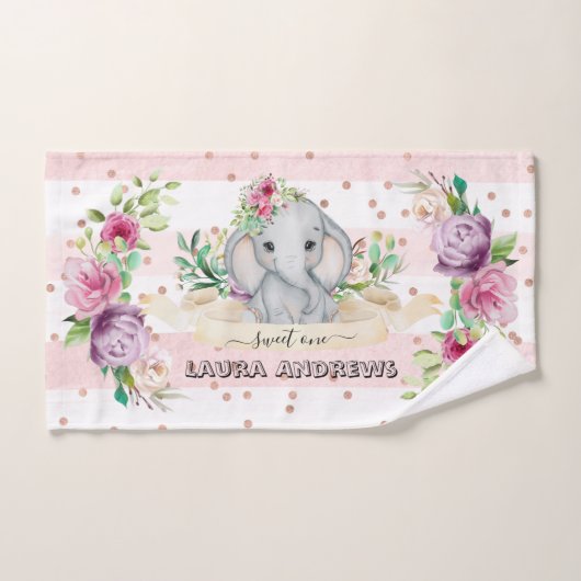 Sweet One Baby Elephant and Flowers 1st Birthday Handdoek (Handdoek)