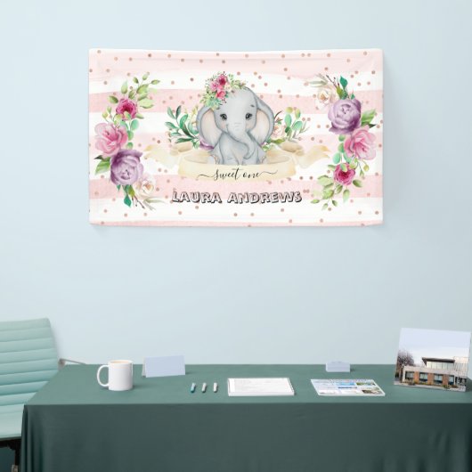 Sweet One Baby Elephant and Flowers 1st Birthday Spandoek (Beurs)