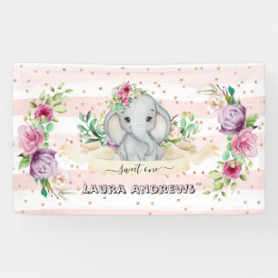 Sweet One Baby Elephant and Flowers 1st Birthday Spandoek
