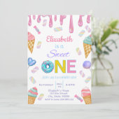 Sweet One Baby Girl 1e verjaardag Uitnodiging (Staand voorkant)