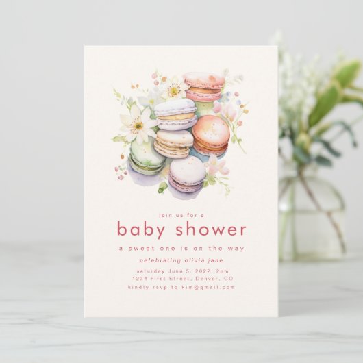 Sweet One Baby shower Uitnodigen met Macarons Kaart (Staand voorkant)
