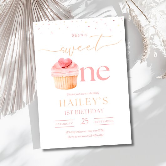 Sweet One Birthday Invitation Cupcake 1e verjaarda Kaart