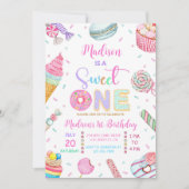 Sweet One Birthday Invitation, First Candy Sweet Kaart (Voorkant)