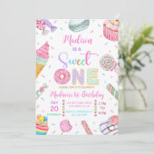 Sweet One Birthday Invitation, First Candy Sweet Kaart (Staand voorkant)