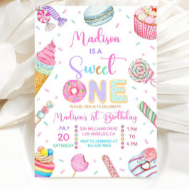 Sweet One Birthday Invitation, First Candy Sweet  Kaart