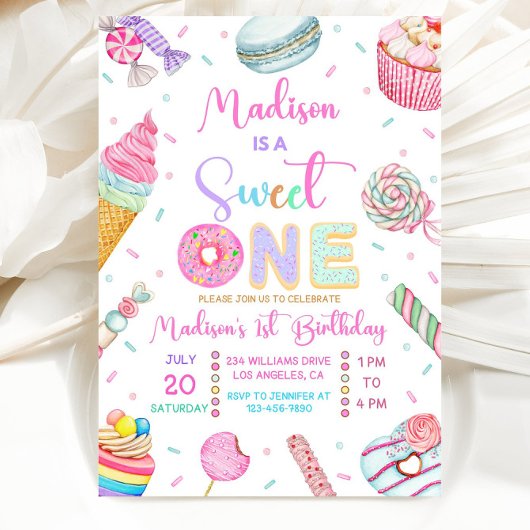 Sweet One Birthday Invitation, First Candy Sweet Kaart