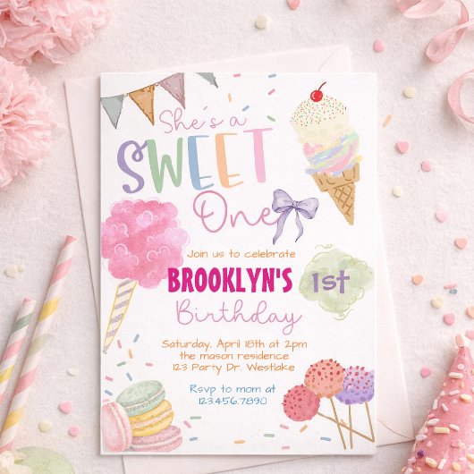 Sweet One Birthday Invitation | Ice Cream | ONE Kaart