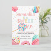 Sweet One Birthday Invitation, pasteelzoet Invi Kaart (Staand voorkant)