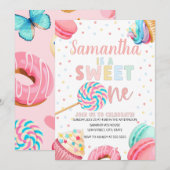 Sweet One Birthday Invitation, pasteelzoet Invi Kaart (Voorkant / Achterkant)