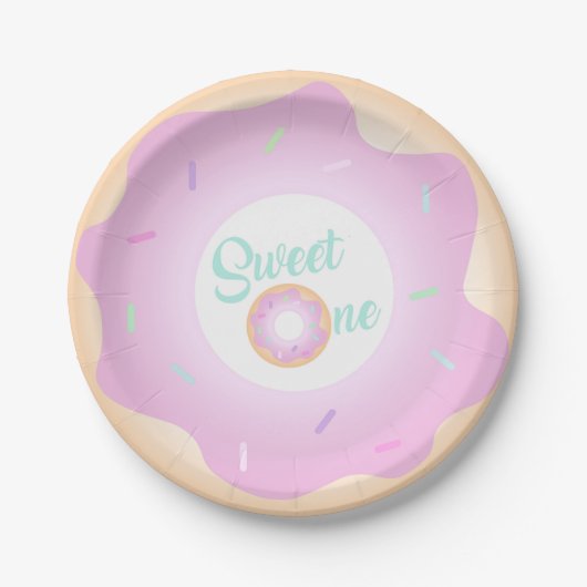 Sweet One Birthday Party Donut Borden Papieren Bordje (Voorkant)