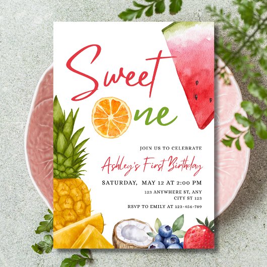 Sweet One Birthday Uitnodigen, Fruit Summer Birthd