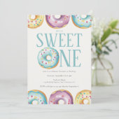 Sweet One Blue 1st Birthday Party Invitation Kaart (Staand voorkant)