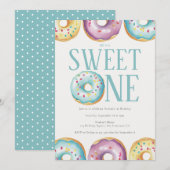 Sweet One Blue 1st Birthday Party Invitation Kaart (Voorkant / Achterkant)