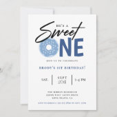 Sweet One Blue Donut 1e verjaardagsfeestje Kaart (Voorkant)