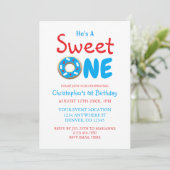 Sweet One Blue Donut Boy 1st Birthday Kaart (Staand voorkant)