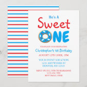 Sweet One Blue Donut Boy 1st Birthday Kaart (Voorkant / Achterkant)