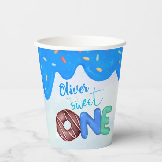 Sweet One blue Frosting boy's Eerste Verjaardag Papieren Bekers (Voorkant)