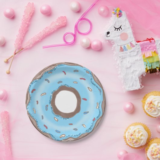 Sweet One Boy Blue Donut Verjaardag Papieren Bordje (Feest)