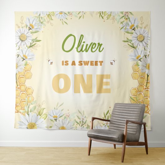 Sweet One Bumblebee 1e Boy Birthday Party Wandkleed (In Situ (horizontaal))