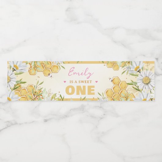 Sweet One Bumblebee 1e Girl Birthday Party Waterfles Etiket (Enkel label)