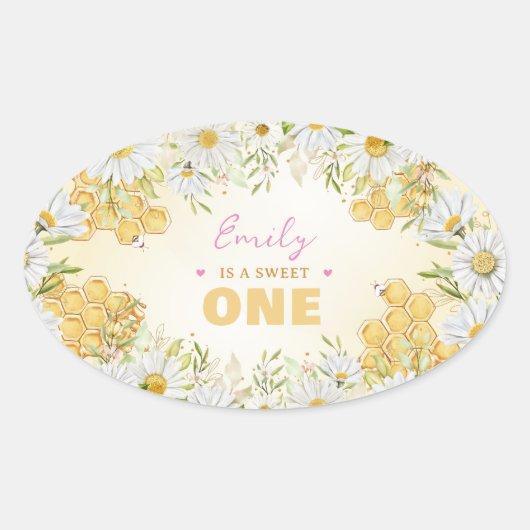 Sweet One Bumblebee 1e meisje: Birthday Beeday Ovale Sticker (Voorkant)