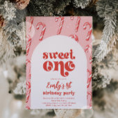 Sweet One Candy Cane verjaardagsuitnodiging Kaart