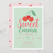 Sweet One Cherry 3e verjaardag uitnodiging (Voorkant / Achterkant)