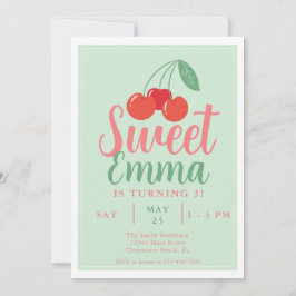 Sweet One Cherry 3e verjaardag uitnodiging