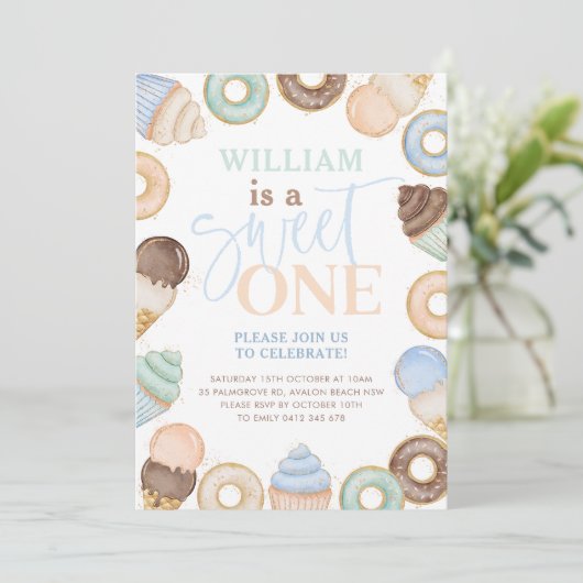 Sweet One Chocolate Donut Boys 1ste verjaardag Kaart (Staand voorkant)