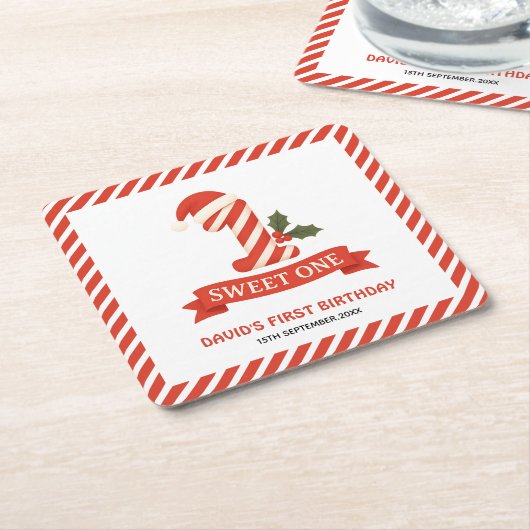 Sweet One Christmas Eerste Verjaardag Kartonnen Onderzetters (Schuin)