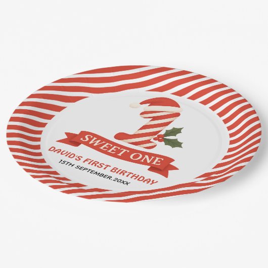 Sweet One Christmas Eerste Verjaardag Uitnodiging Papieren Bordje (Gekanteld)