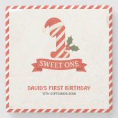 Sweet One Christmas Eerste Verjaardag Uitnodiging Stenen Onderzetter (Voorkant)