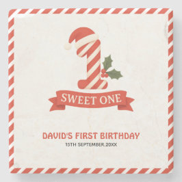 Sweet One Christmas Eerste Verjaardag Uitnodiging Stenen Onderzetter