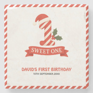 Sweet One Christmas Eerste Verjaardag Uitnodiging Stenen Onderzetter
