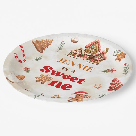 Sweet One Christmas Gingerbread House 1st Birthday Papieren Bordje (Gekanteld)