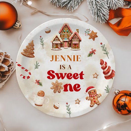 Sweet One Christmas Gingerbread House 1st Birthday Papieren Bordje