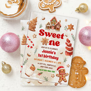 Sweet One Christmas Gingerbread House Verjaardag Kaart