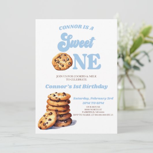 Sweet One Cookies en Melk 1e Verjaardagsfeest Kaart (Staand voorkant)