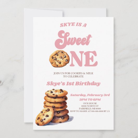 Sweet One Cookies en Melk 1e Verjaardagsfeest Kaart (Voorkant)