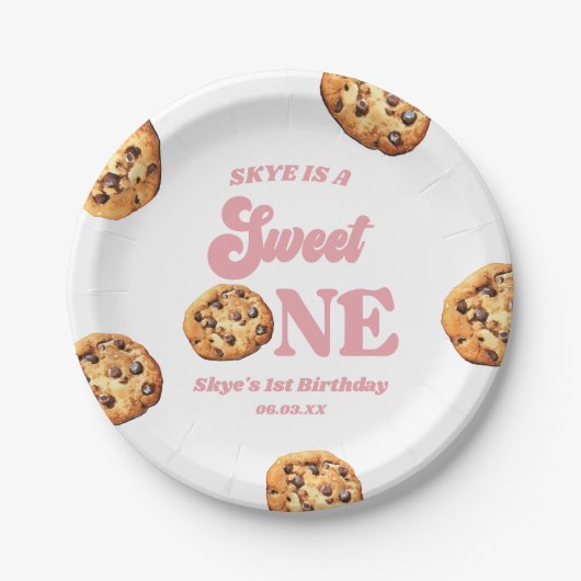 Sweet One Cookies en Melk 1e Verjaardagsfeest Papieren Bordje (Voorkant)