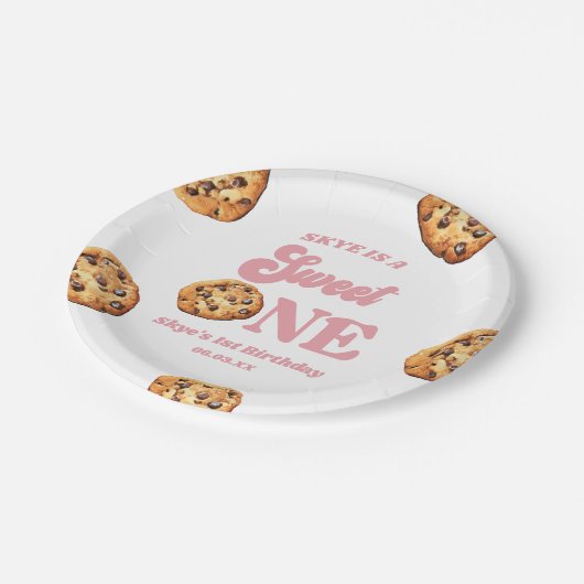 Sweet One Cookies en Melk 1e Verjaardagsfeest Papieren Bordje (Gekanteld)